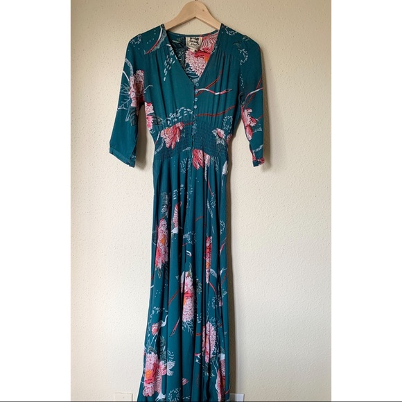 Jaase Bsynthe Crane Floral Green Maxi Dress XS - Picture 4 of 10